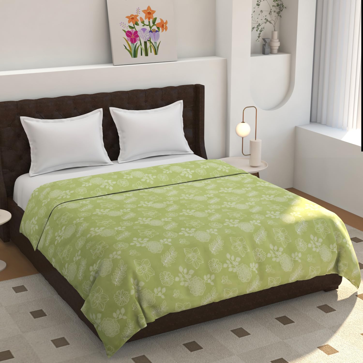 Cotton Reversible Dohar Double Bed, 228x223 cm, Floral Print, 200 TC, Coral (Green)-image-25