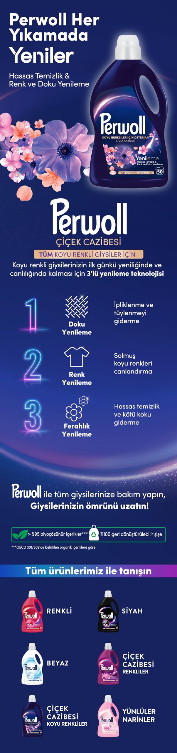 Perwoll Hassas Sıvı Çamaşır Deterjanı Yenileme&Çiçek Cazibesi Siyah 2,75 L