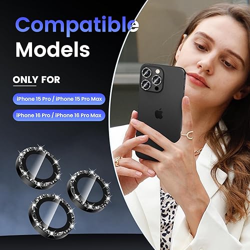 Miniatura 2 de Tensea Protector de lente de cámara para iPhone 15 ProiPhone 15 Pro Max, protector de pantalla de vidrio templado 9H, anillo individual de metal