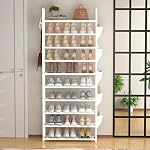 Tall Shoe Rack 10 Tier Shoe Racks Organizer for Closet 30-35 Pairs,Large Capacity Storage Rack for Shoes with 5 Hooks and Side Pocket,Sturdy Metal Shoe Shelf, Vertical Shoe Stand Tower