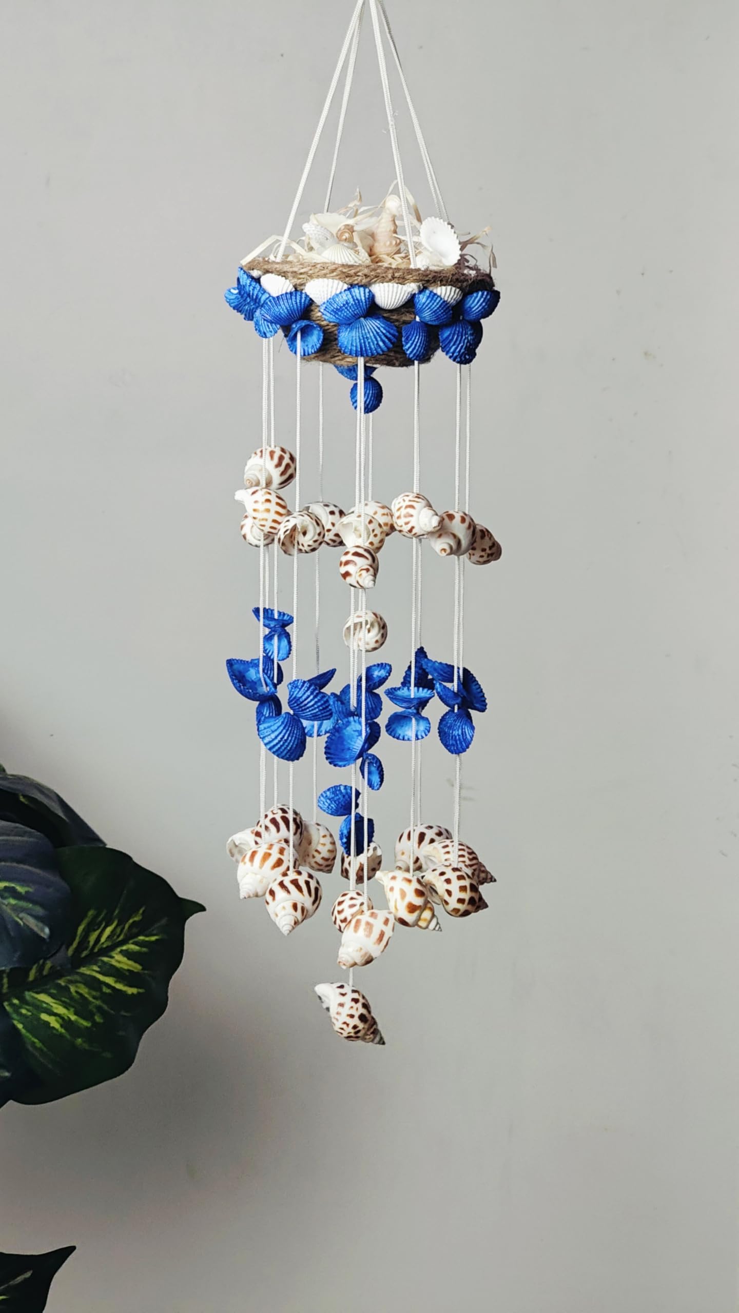Shellkrafts Sea Shell Wind Chime for Home Decoration | Balcony & Garden | Soothing Rain Sound & Very Lucky According to Vastu | Attracts Good Luck | Postive Energy (Blue)-image-19