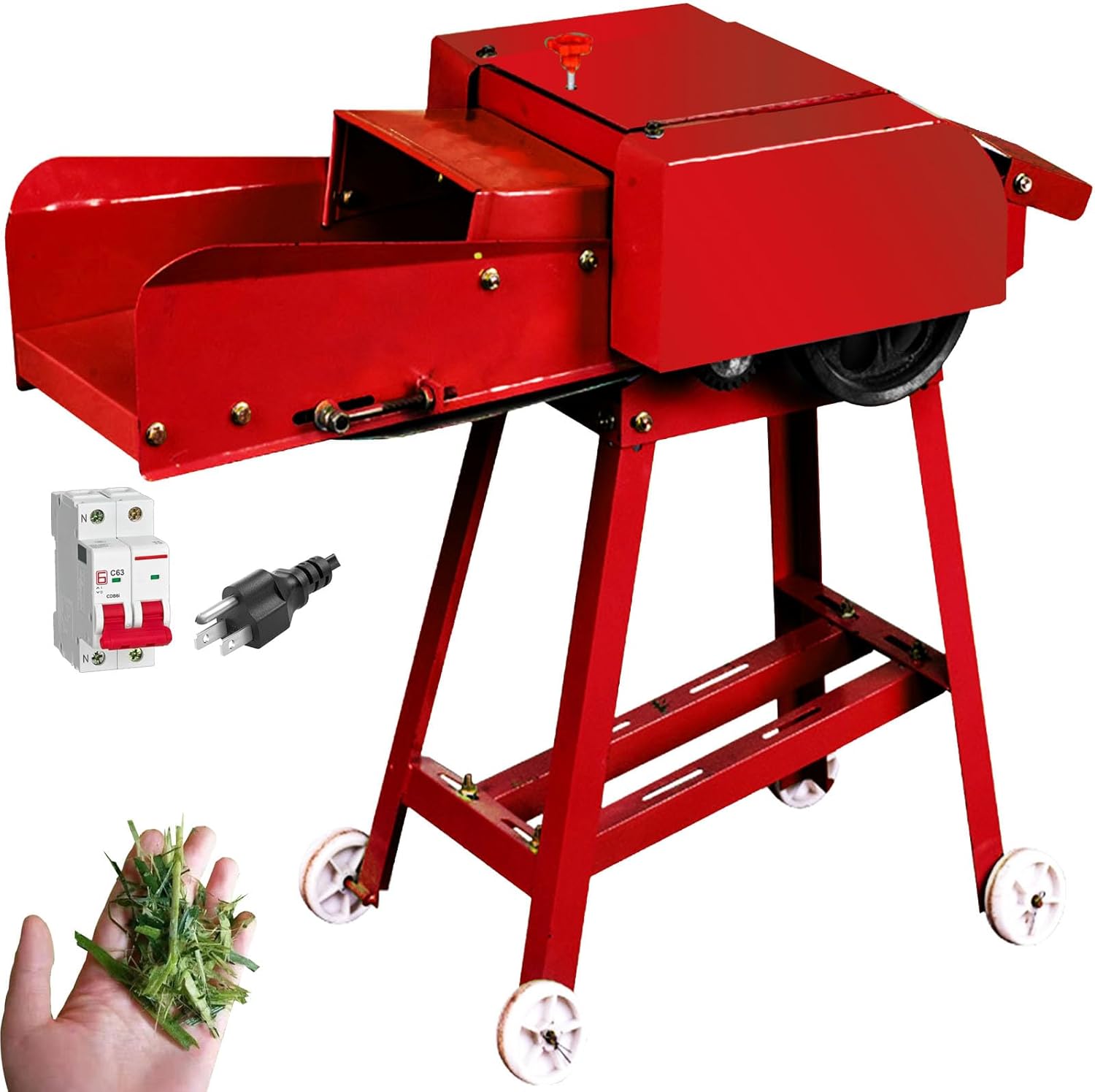 TXMACHINE® Lawn Mowers 800kg/h hay Cutter Machine Electric hay Cutter Silage Machine Grass Cutter for Chaff,Corn Straw,Grass,Wheat Straw with Miniature Circuit Breaker (Without Motor)