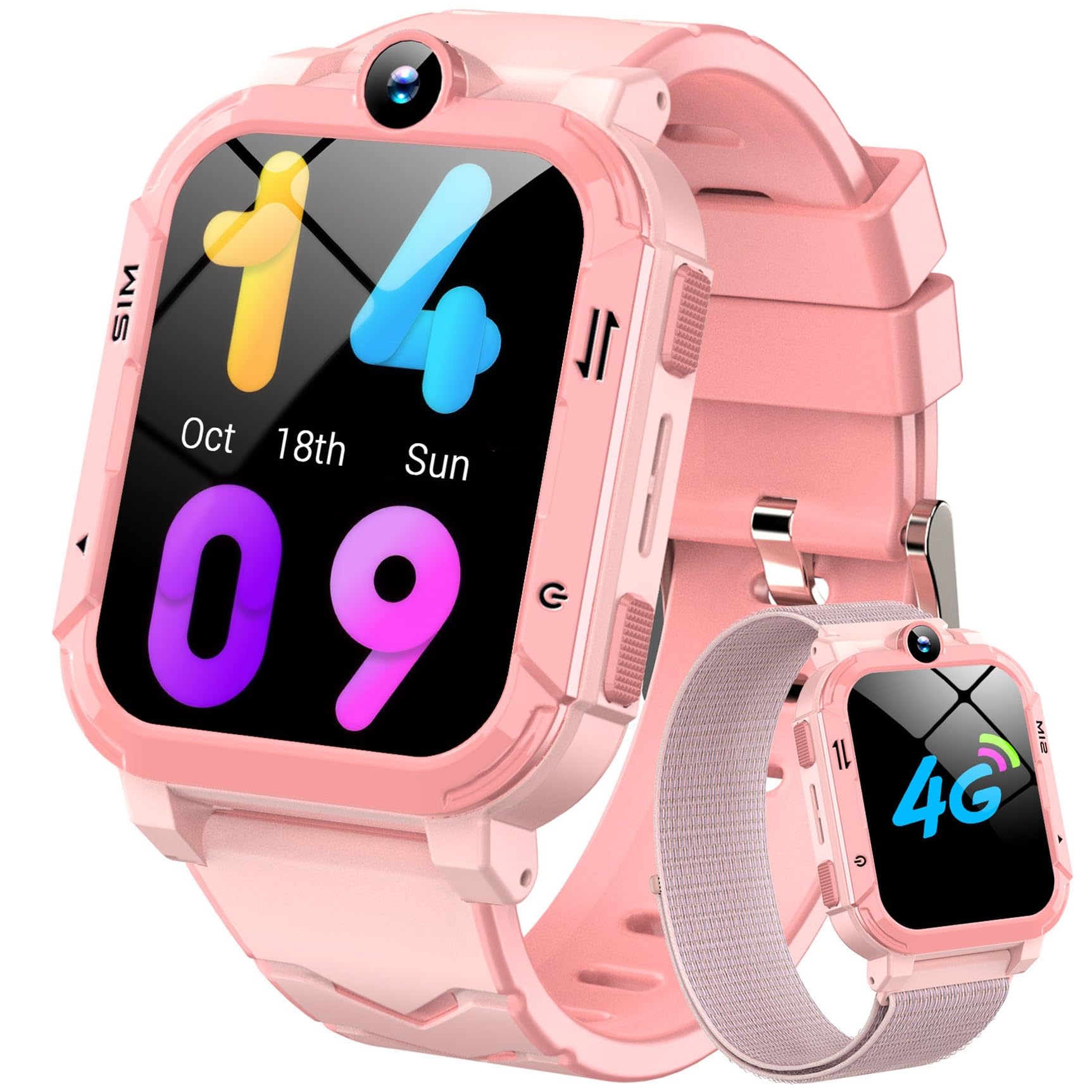 Blackview Reloj Inteligente Niño 4G, Videollamadas, Chat de Voz, 1.83” Smartwatch Niños con GPS Posición, SOS Llamar, Modo Escuela, Despertador, Podómetro, Calculadora, Batería Grande de 800 mAh, Rosa ClimeCo Certified