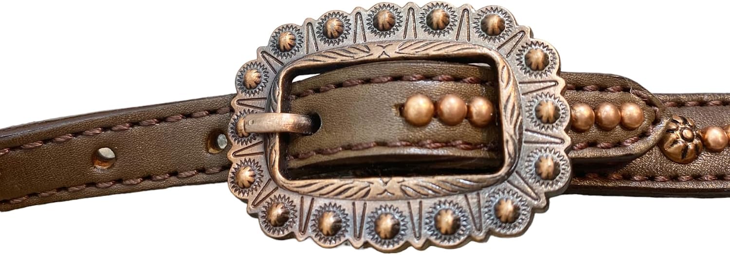 Western Headstall tack Set Decorated with Copper Studs and Hand-Painted Laser Cut and Engraved Sunflower with Black Rhinestones Conchos in The Center