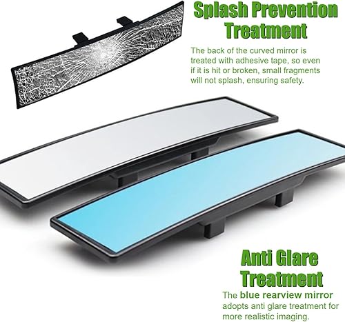 Miniatura 5 de WSSROGY Espejo retrovisor para automóvil, vidrio HD de 12 pulgadas, antirreflejo, clip panorámico gran angular para interior del automóvil, espejo