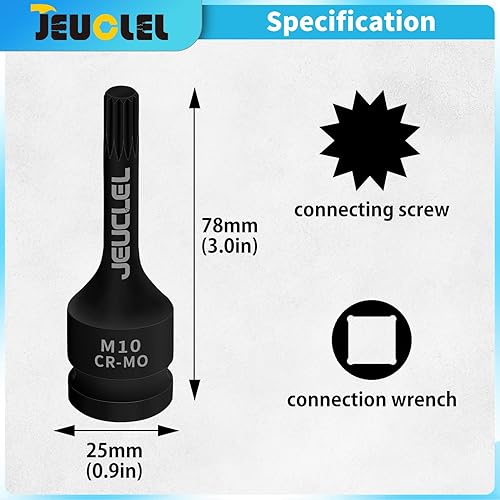 Miniatura 2 de M10 Triple Square Impact Spline Bit Socket, 0.394 in métrico 12-Inch Impact Drive Triple Square Socket, Cr-Mo Acero Alargar Destornillador Adaptador