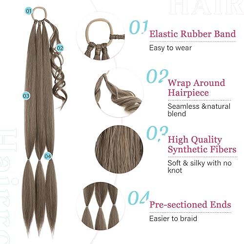Miniatura 9 de Hairro Extensión de cola de caballo larga trenzada para manualidades, cola de caballo sintética, Yaki, recta, para mujer, 34 pulgadas, #8B