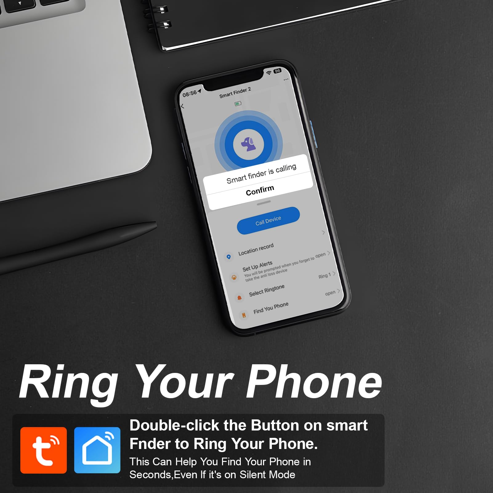 Confezione da 2 etichette per tracciamento bagagli, compatibili con app TUYA, compatibili sia con iOS che Android, localizzatore di chiavi con suono, smart tag, ricerca oggetti per chiavi, borse,