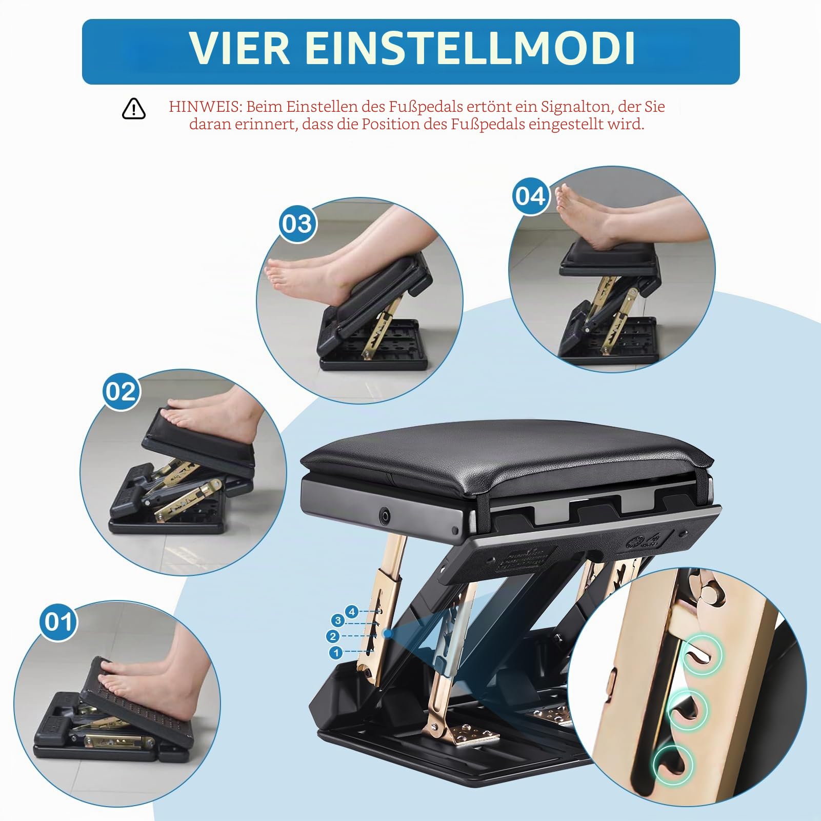 Schreibtisch Fußstütze, Verstellbare Ergonomische Fußstütze mit Massageoberfläche, 4 Höhen- & 3 Neigungseinstellungen, Rutschfeste Büro Fußstütze für Haltungsunterstützung und Beinkomfort