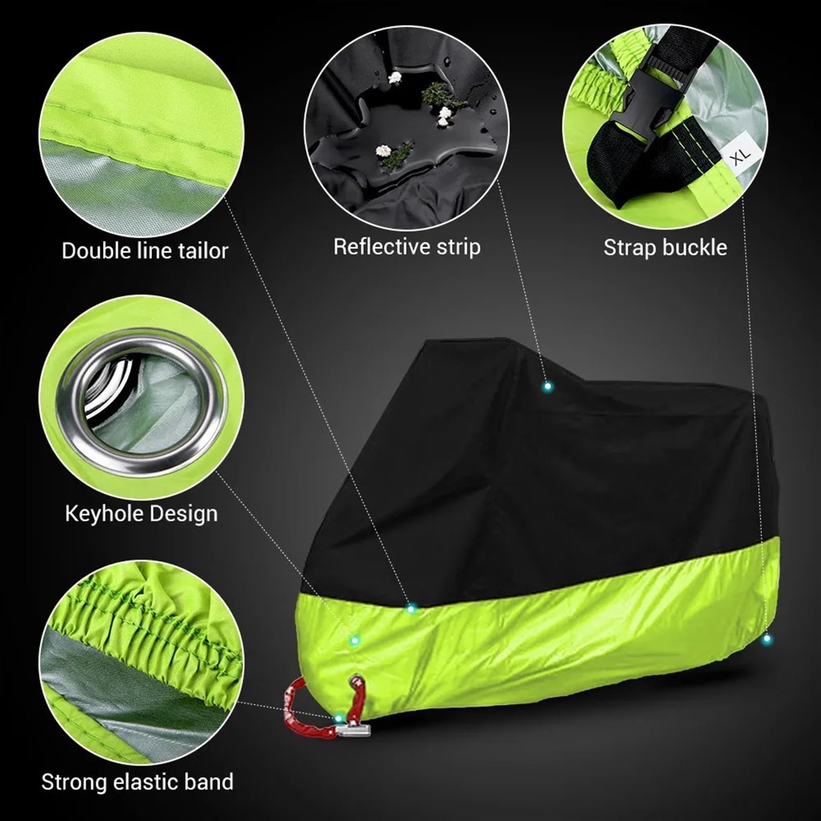 Cubre Moto Impermeable Cubierta de motocicleta for todas las estaciones, impermeable, a prueba de polvo, protección UV, for exteriores, interiores, Moto, Scooter, cubierta for lluvia(Black,3XL for 220