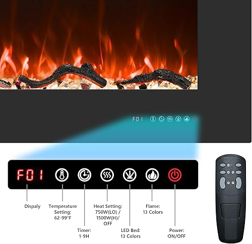 Miniatura 3 de Valuxhome Chimeneas eléctricas empotradas y montadas en la pared de 30 pulgadas para sala de estar con control remoto, 1500 W750 W, 13 colores de