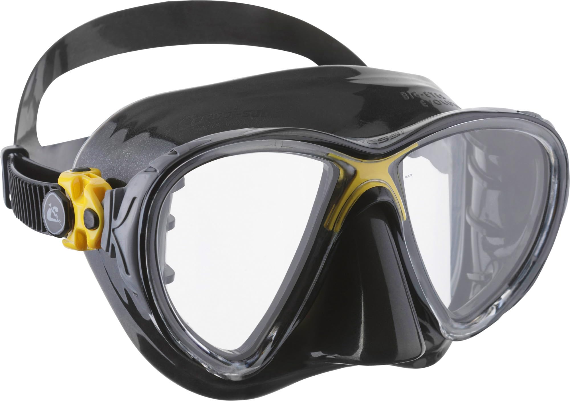 CRESSI Big Eyes Evolution Mask Black/Yellow-Masque Unique Big Eyes Evolution pour Randonnée Aquatique/Plongée, Noir/Jaune, Taille Unique Adultes