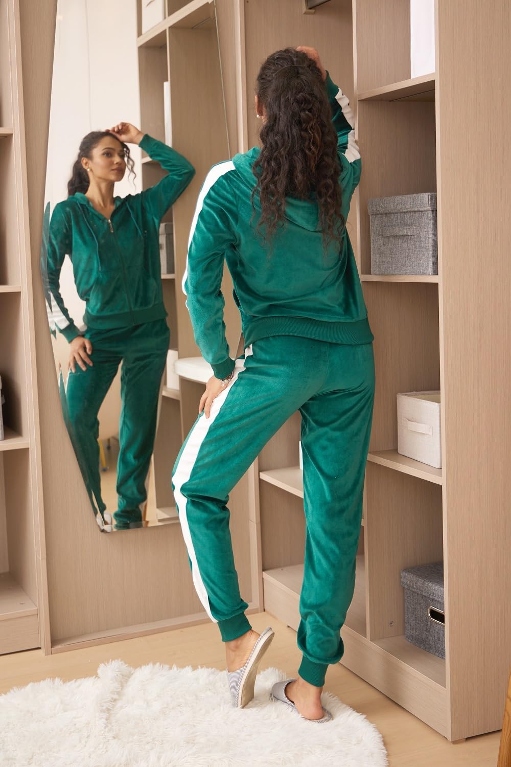 Facitisu Tracksuit for Women Set 2 Piece Joggers Velour Jogging Sweat Outfits Hoodie and Sweatpants Set - Image 5