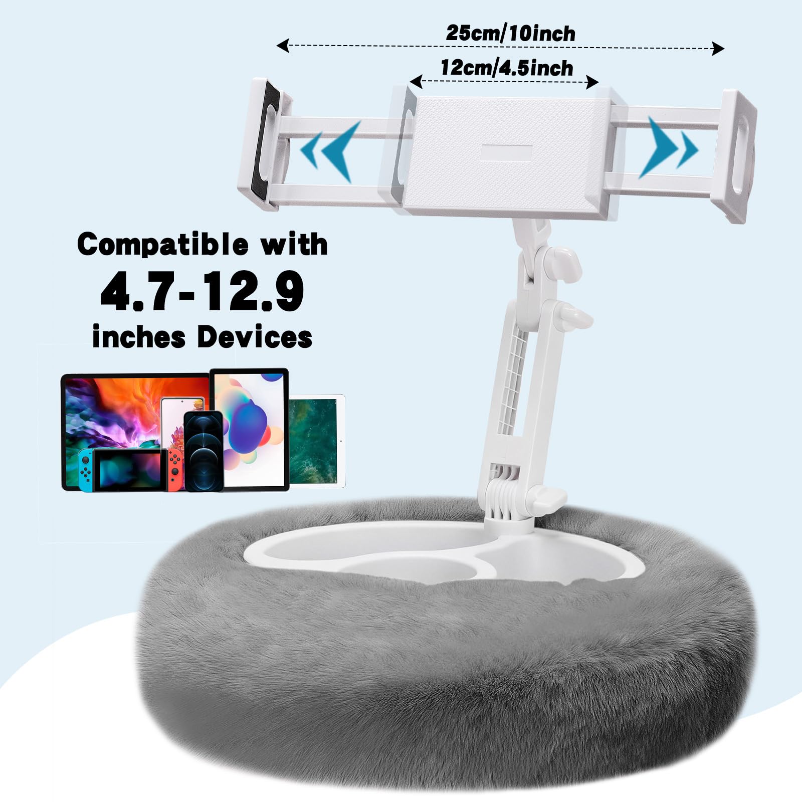Supporto per Tablet con Cuscino, Supporto per Kindle con Ciotola Staccabili | Supporto per iPad da Letto Regolabile a 360°, Porta Tablet Cuscino Compatibile con Tablet da 4,7“ a 12,9”, Telefoni e Kindle