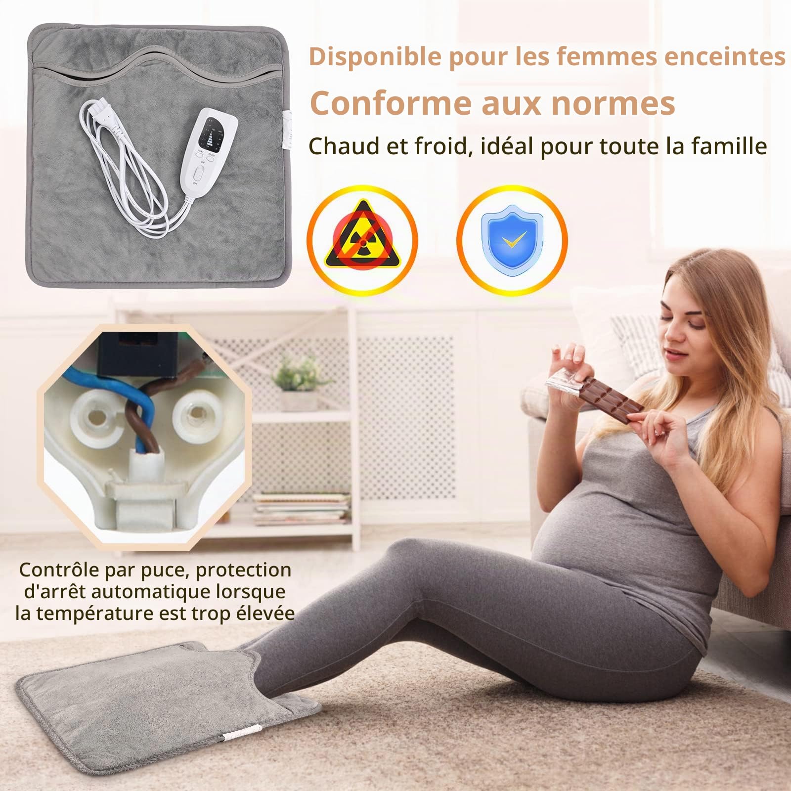 Chauffe-pieds Électrique, Chauffe-pieds Chauffants, 40 x 40 cm Chauffe-pieds à Chauffage Rapide, Coussin Chauffant Lavable pour Les Pieds, Le Cou, Le dos et Tout Le Corps