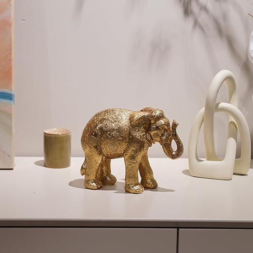 Miniatura 7 de Guichifun Estatuas de elefante para decoración del hogar, decoración bohemia de elefante de resina dorada, hecha a mano, trae buena suerte salud