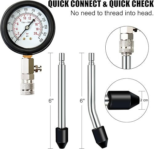 Miniatura 4 de Probador de compresión de cilindro, 8 piezas de medidor de presión de motor pequeño, kit de herramientas de diagnóstico para pruebas de compresión