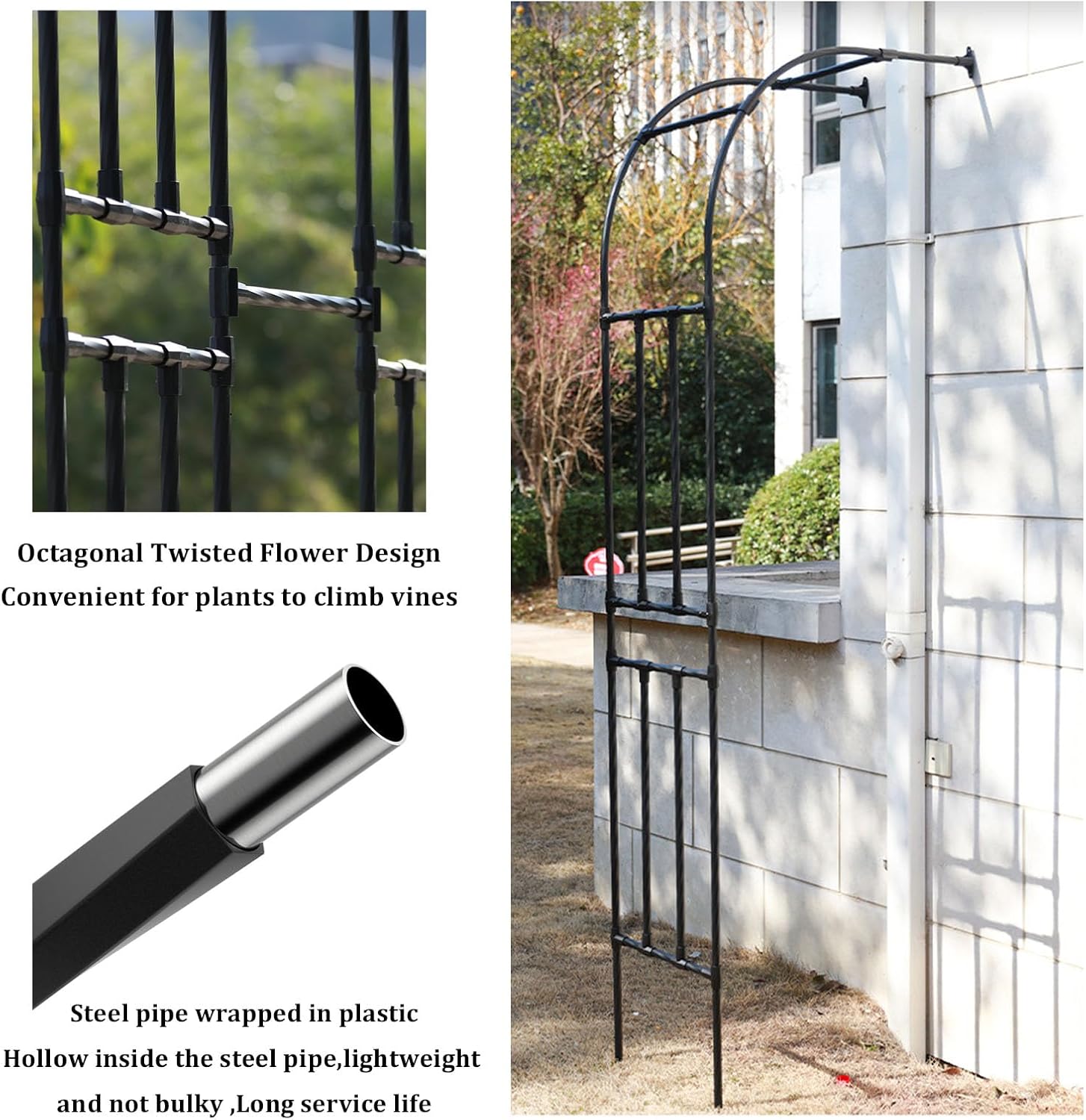 Archway Trellis,for Climbing Plants,Outdoor Trellis Arbor Archway,Iron Arch Flower Rack,Garden Arbors,Support Various Bridal Party Decoration,Pergola Arbor,Lawn,Party(Size:260*240*40cm,Color:black)