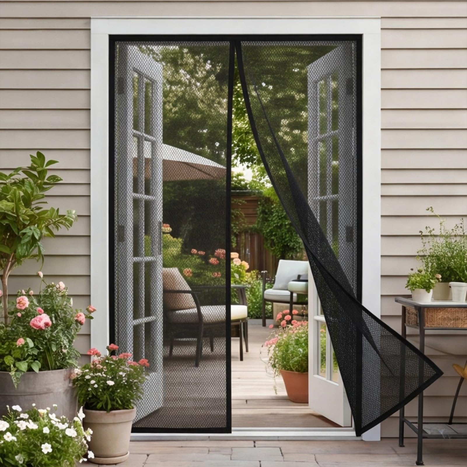 Zanzariera Magnetica 222 x 226 cm Installazione Senza Fori Facile da Installare Tenda Zanzariera Porte Chiusura Automatica per Porta Finestra Balcone Soggiorno, Nero