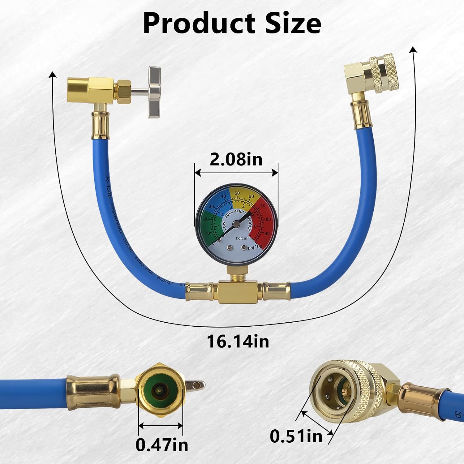 BFXM R134A Refrigerant Charge Hose, AC Recharge Hose with Gauge AC Refrigerant Charge Hose Kit with 1/2” Can Tap Dispensing Valve and R134A Quick Coupler for Car AC Air Conditioning Refrigerant