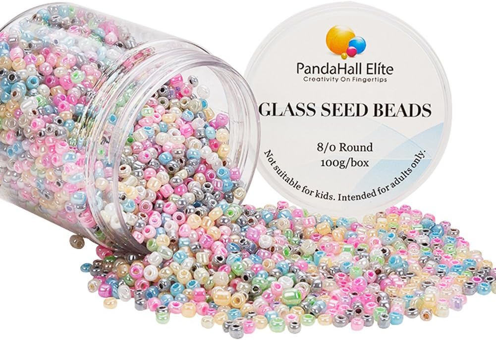 PH PandaHall Elite About 2000 Pcs Mixed Color 8 0 Glass Seed Beads Round Pony Bead For Jewelry Making 3Mm 8/0 (Daimeter 3mm) Mixed Colors-2000 Pcs 2