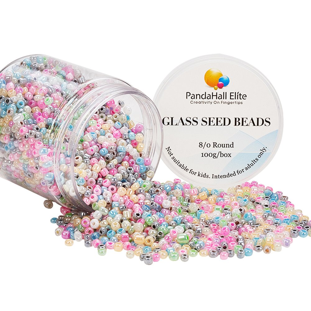 PH PandaHall Elite About 2000 Pcs Mixed Color 8 0 Glass Seed Beads Round Pony Bead For Jewelry Making 3Mm 8/0 (Daimeter 3mm) Mixed Colors-2000 Pcs 2