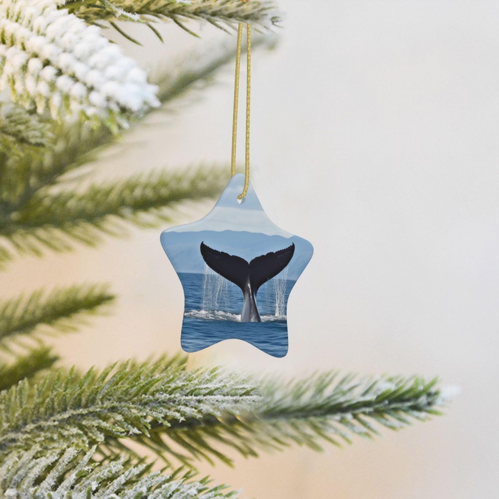 Christmas Tree Decoration Hanging Star Ornament Whale Tail Ceramic Ornaments Christmas Tree Decorations Star Pendants for Xmas Tree Winter New Year Wedding Party Supplies