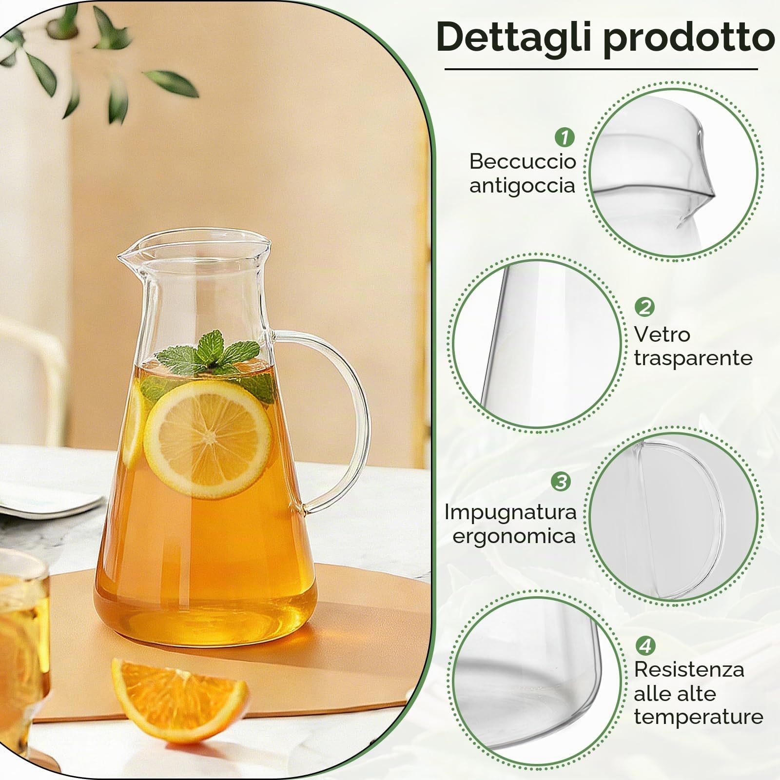 Caraffa Acqua da 2.2 Litri, Trasparente Brocca Acqua Vetro con Tappo | Caraffa Vetro con Tappo,Bottiglie Vetro Resistente a Caldo/Freddo, Per Acqua Calda e Fredda,Il Tè Freddo,Vino