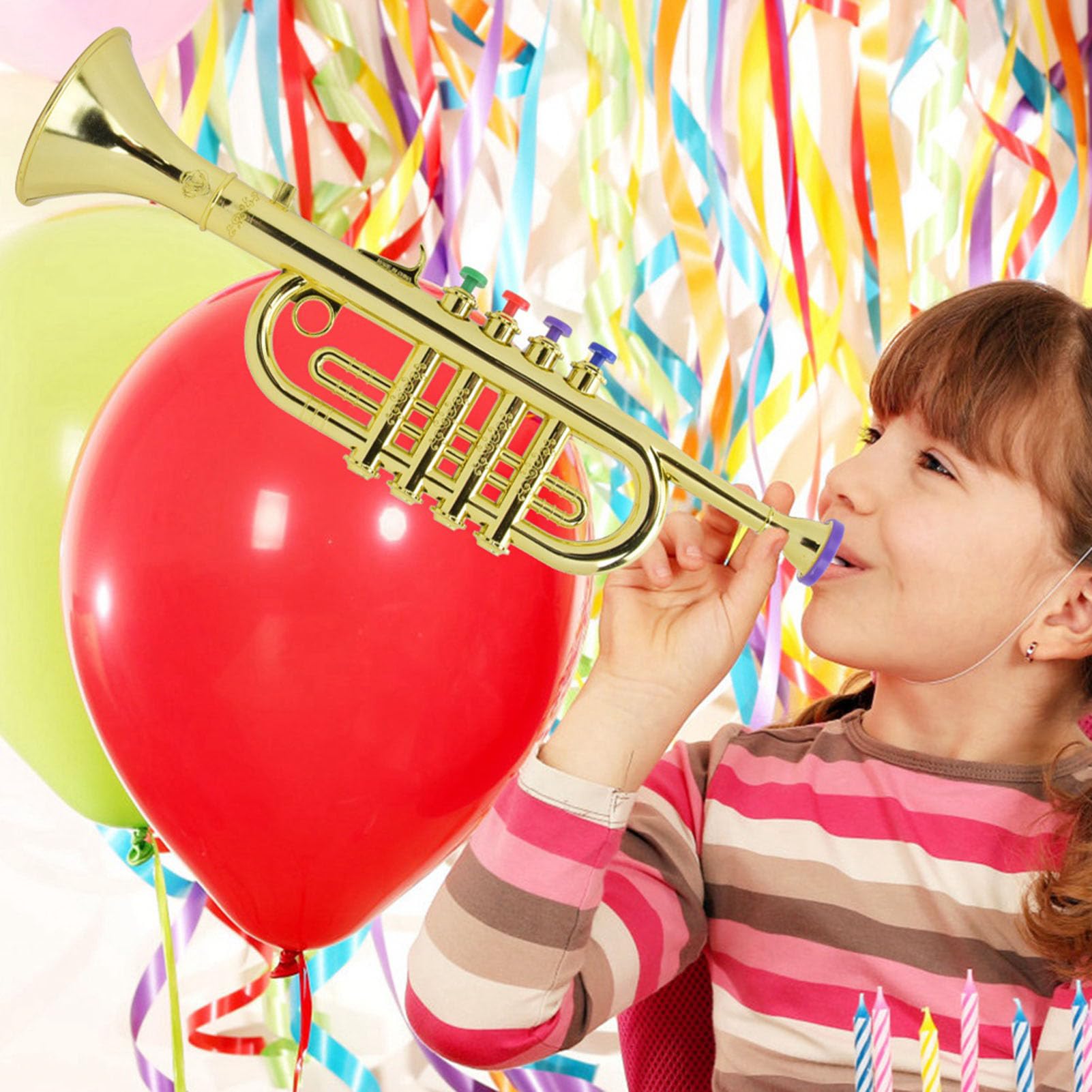 AUNMAS Kindertrompete, Goldene Beschichtete Kindertrompete, Vorschulmusikspielzeug, Oberflächenspaß, Vorschulinstrumente, Musikspielzeug, Kunststoffhorn, Trompete,