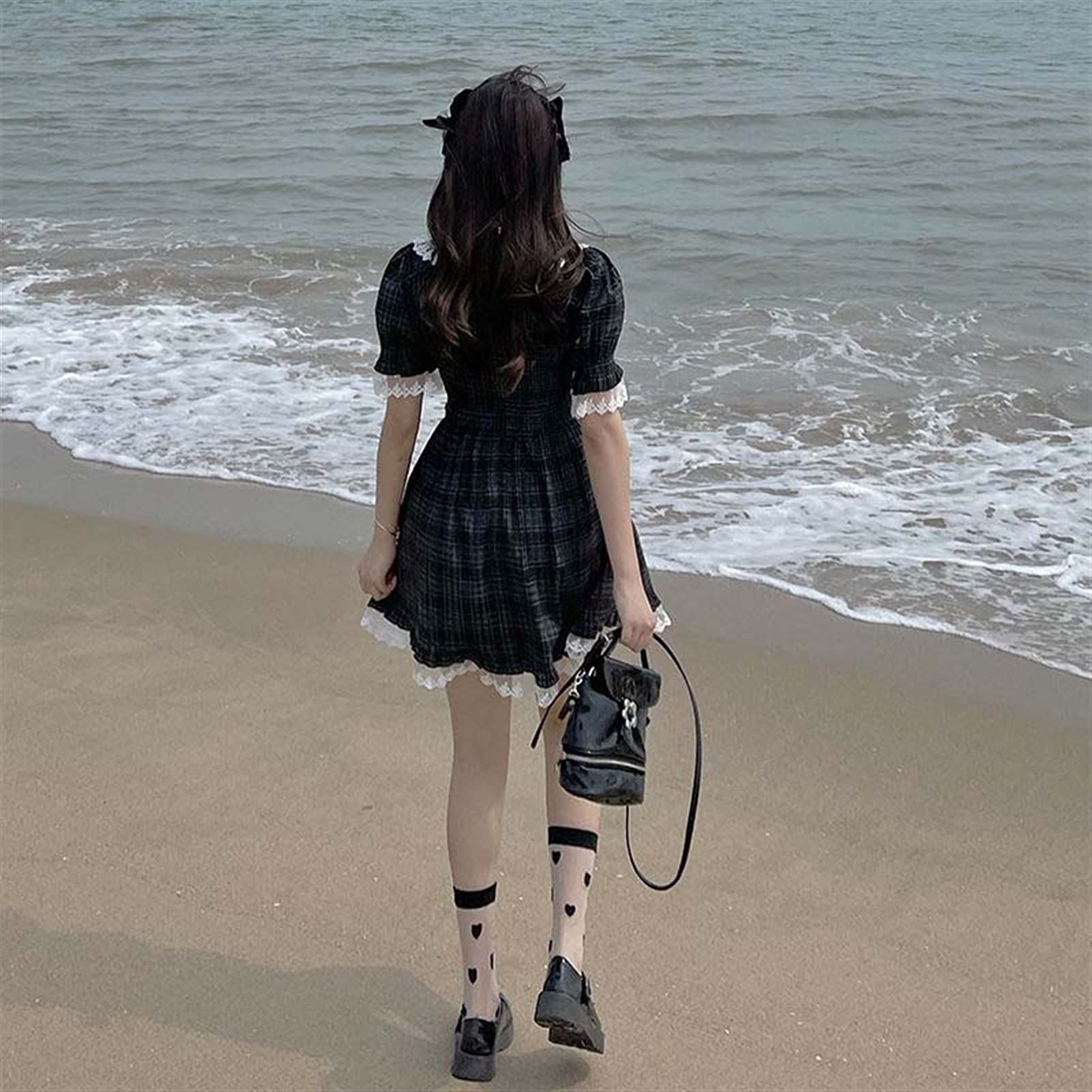 Simpatico Lolita Dress Gonna Summer Dresses Giapponese Soft Girl Cute Bambola Collo Collo Arco Slim Vita Plaid Dress Pizzo Principessa Kawaii Lolita Abiti Gothic Harajuku Dark
