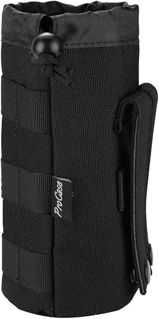 ProCase Tactical Water Bottle Pouch, Military Molle Bottle Holder with Top Drawstring Mesh Bottom, Portable Water Container Pouch Bag Hydration Carrier, Gift for Father's Day Black