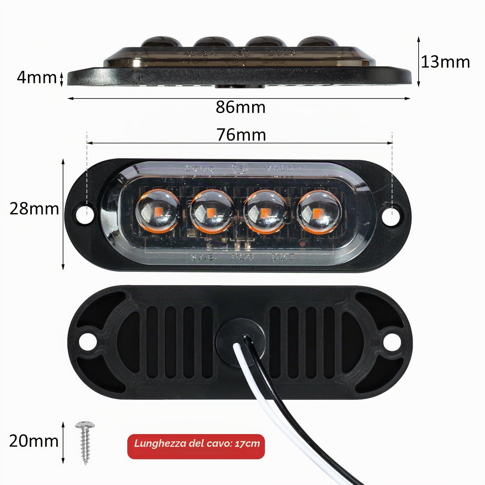 Catekro 10x Luci Ingombro LED 12V-24V con 4 LED Impermeabile Giallo | Luci Ingombro Camper Ripetitori Laterali a Filo per Auto Indicatori Laterali Lente Affumicata per Camion Camper Furgone SUV