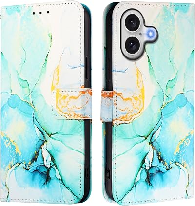 Case for iPhone 17 Wallet Case Marble Leather Flip Cover with Card Holder Kickstand Magnetic Protective for Women Cover for iPhone 17 6.3" Marble Green
