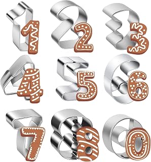 9 PCS Number Cookie Cutters, Small Numbers Cutters Stainless Steel Cake Decorating Number Molds with Cut-Outs Baking Tools for Homemaking Biscuits Fondant Biscuit Cake Fruit or Dough