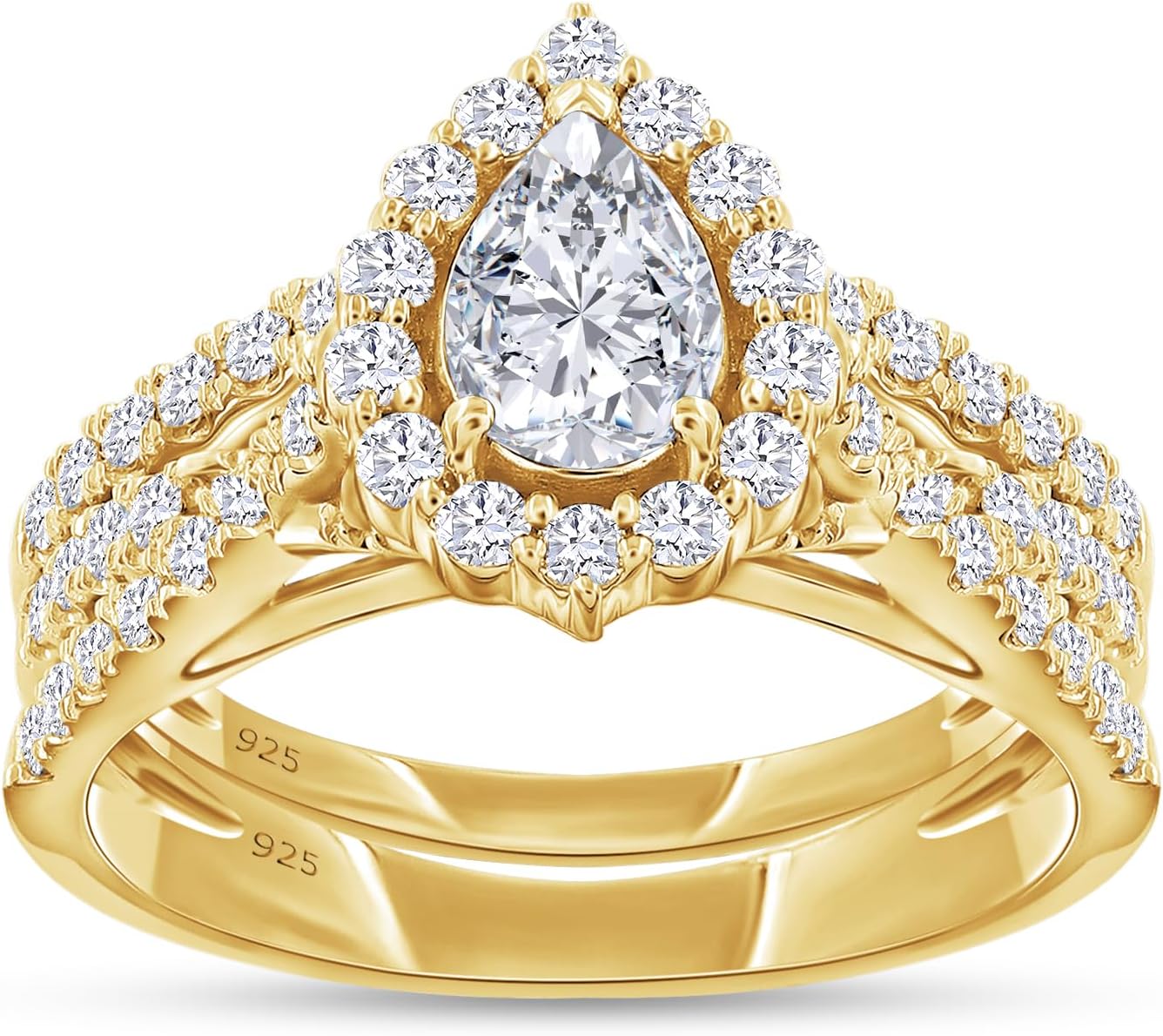 Halo Solitaire Bridal Ring Set for Women 1.00 Carat Pear and Round Lab Grown Diamond Twisted Infinity Engagement Wedding Ring in 14K Gold Plated 925 Sterling Silver or Vermeil Jewelry Gift for Her