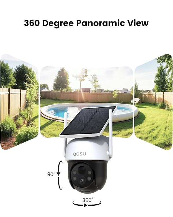 AOSU Solar Camera Security Outdoor - 100% Wire-Free Security Cameras Wireless Outdoor for Home Surveillance with Fixed Solar Panel, 360° Panoramic View, Human Auto Tracking, 2K Color Night Vision by aosu - Image 3