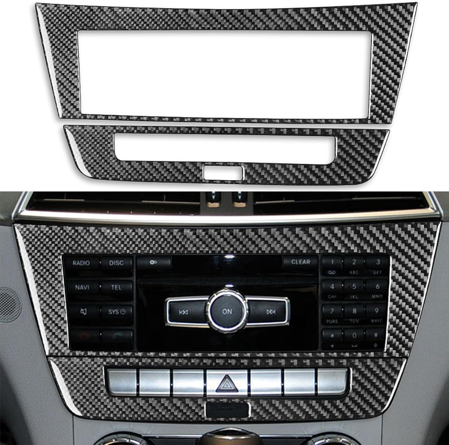 NVCNX Carbon Fiber Compatible with Mercedes-Benz C-Class W204 C250 C300 C350 C63 AMG 2012 2013 2014 Sedan / 2012-2015 Coupe Accessories Car Dash CD Radio Panel Cover Sticker Decal Interior Trim B 2PCs