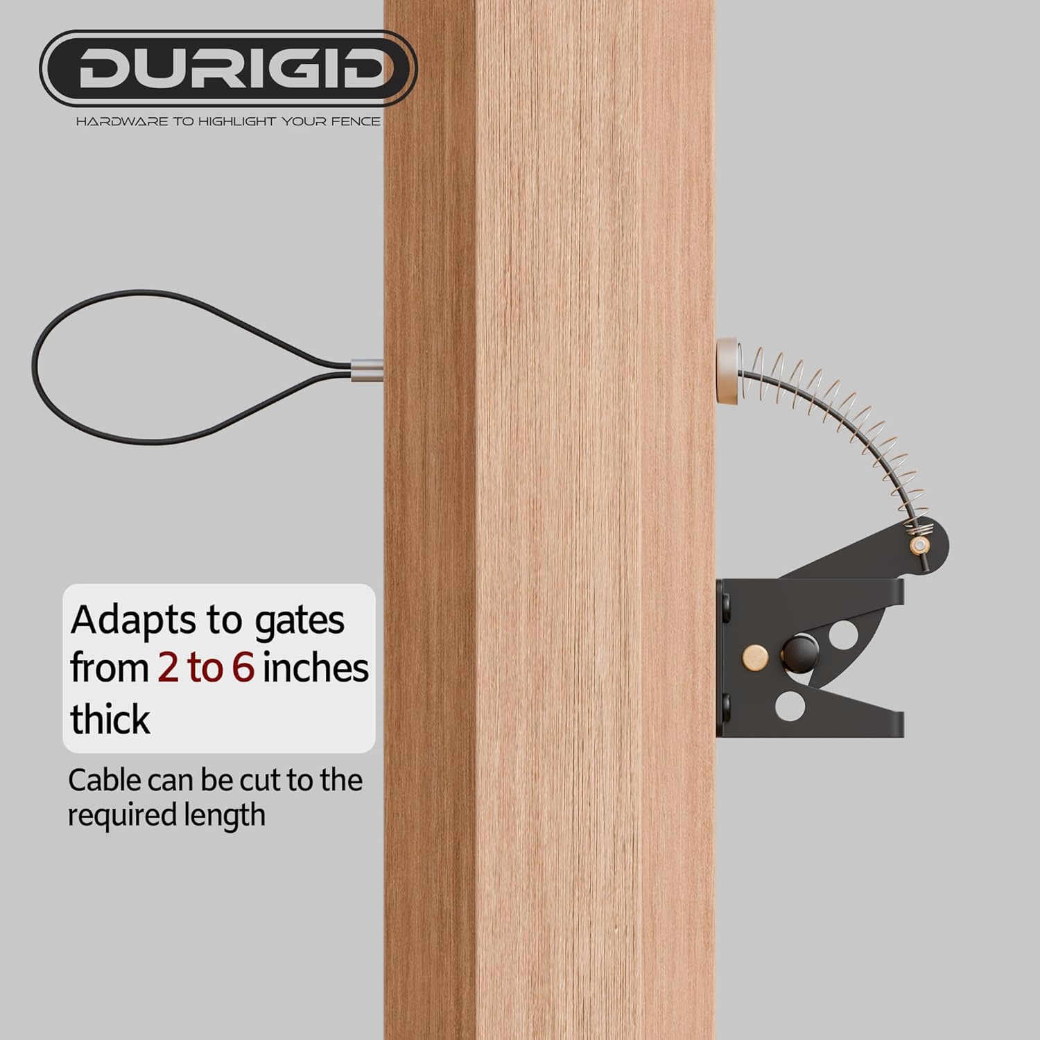 Gate Latch Cable Pull, Spring-Loaded Latch Kit Gate Latch for Wooden Fence Vinyl Metal Gates, Sued for Gate 2 to 6 Inches Thick, Black, 2 Pack