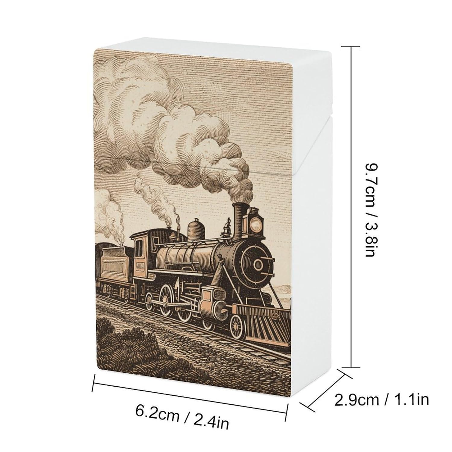 Waterproof Cigarette Case Large Capacity, Etching Train image 2