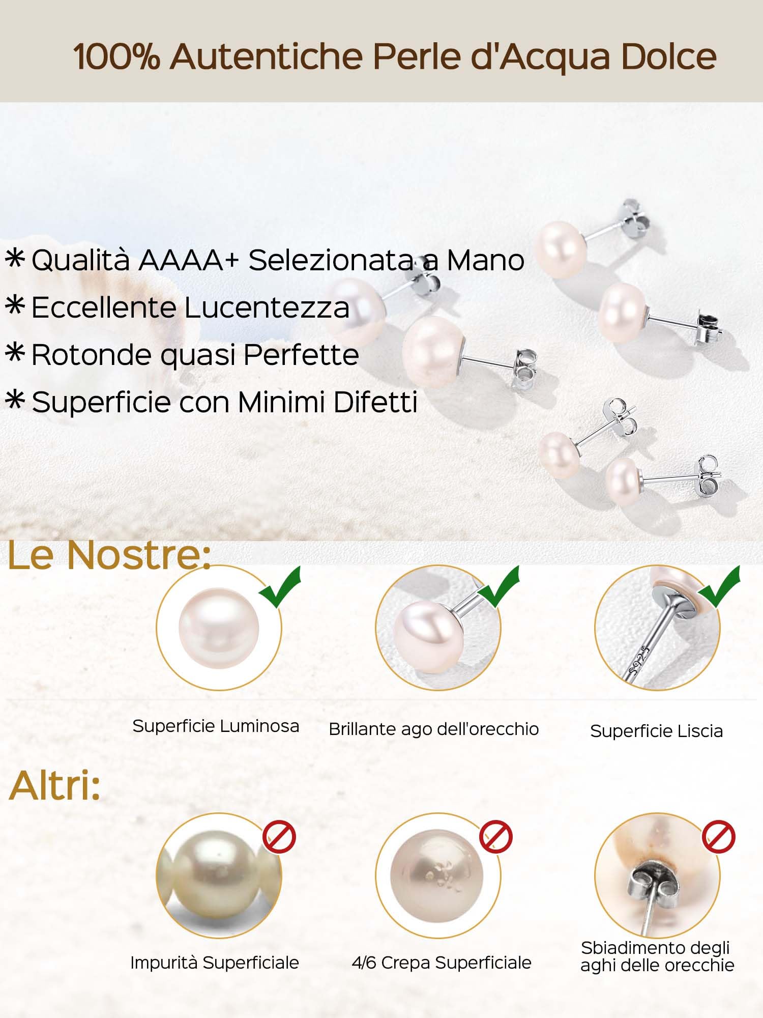 ChicSilver Orecchini Perle Donna Argento 925, Orecchini Perla Donna 4/6/8/10MM D'Acqua Dolce, Idee Regalo per Natale Compleanno Anniversario