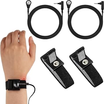 Grounding Wristband & Cable - ESD Wrist Strap Kits Compatible with TENS EMS Units, Wrist Circumference 7", 15 Feet Length Cable Black
