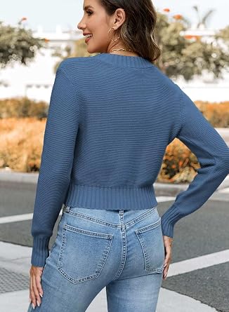 Womens Fall Cropped Sweaters 2026 Trendy Long Sleeve Crewneck Ribbed Knit Pullover Jumper Tops
