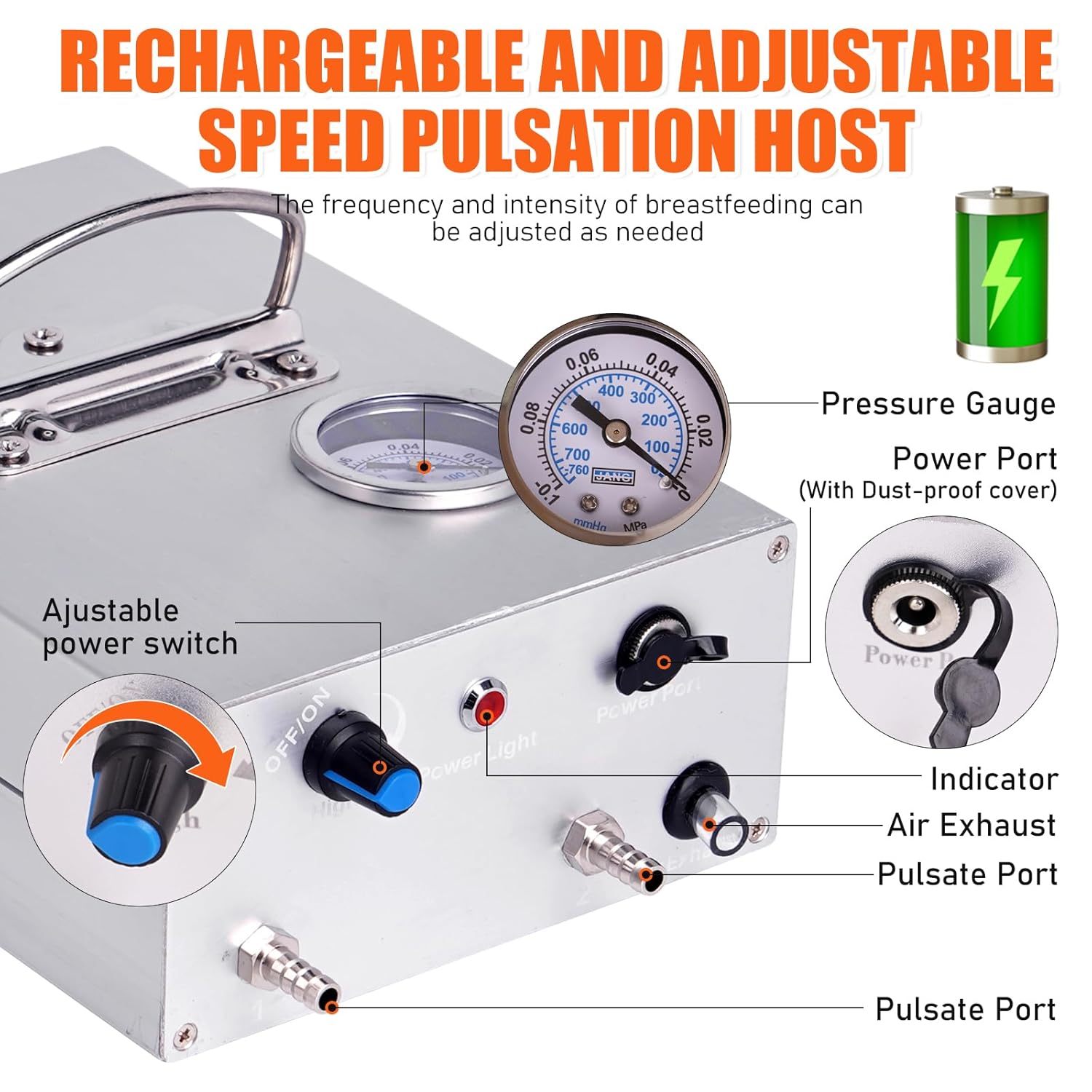 PKNYBZN 8L Cow Milking Machine, Rechargeable Adjustable Suction Pulsation Vacuum Electric Milker, 2-in-1 Goat Milking Machine with 304 Stainless Steel Buckets for Cows and Goats