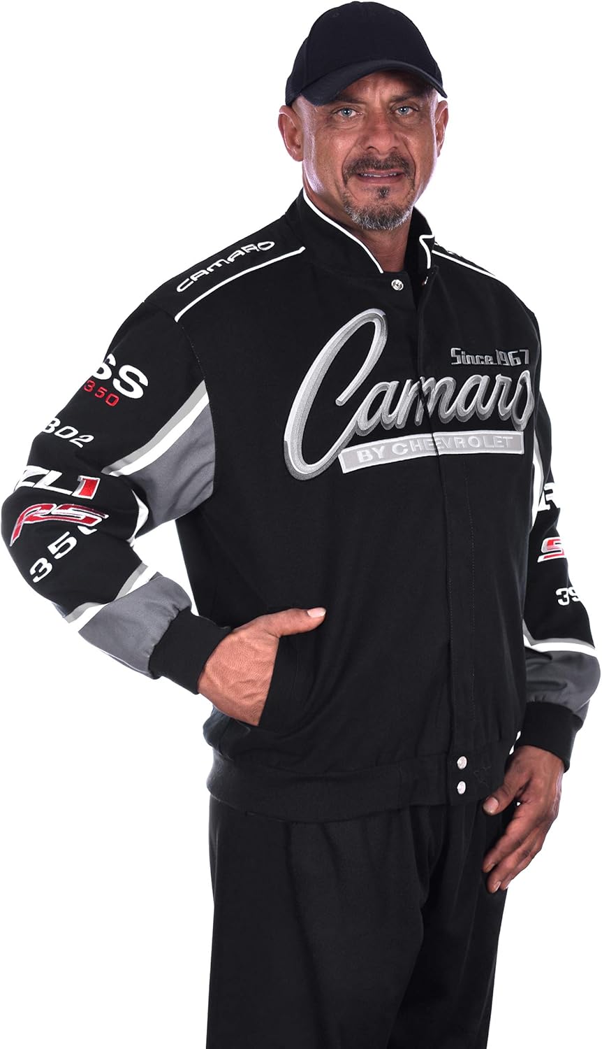 JH DESIGN GROUP Men's Chevy Camaro Collage Embroidered Cotton Twill Jacket
