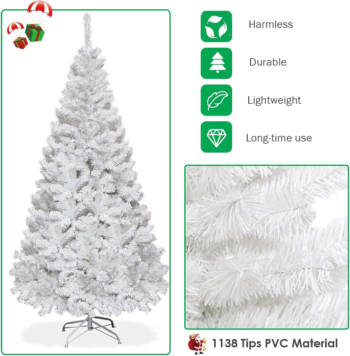 Goplus White Christmas Tree with Solid Metal Legs Perfect for Holiday Indoor and Outdoor Decoration (8 feet)
