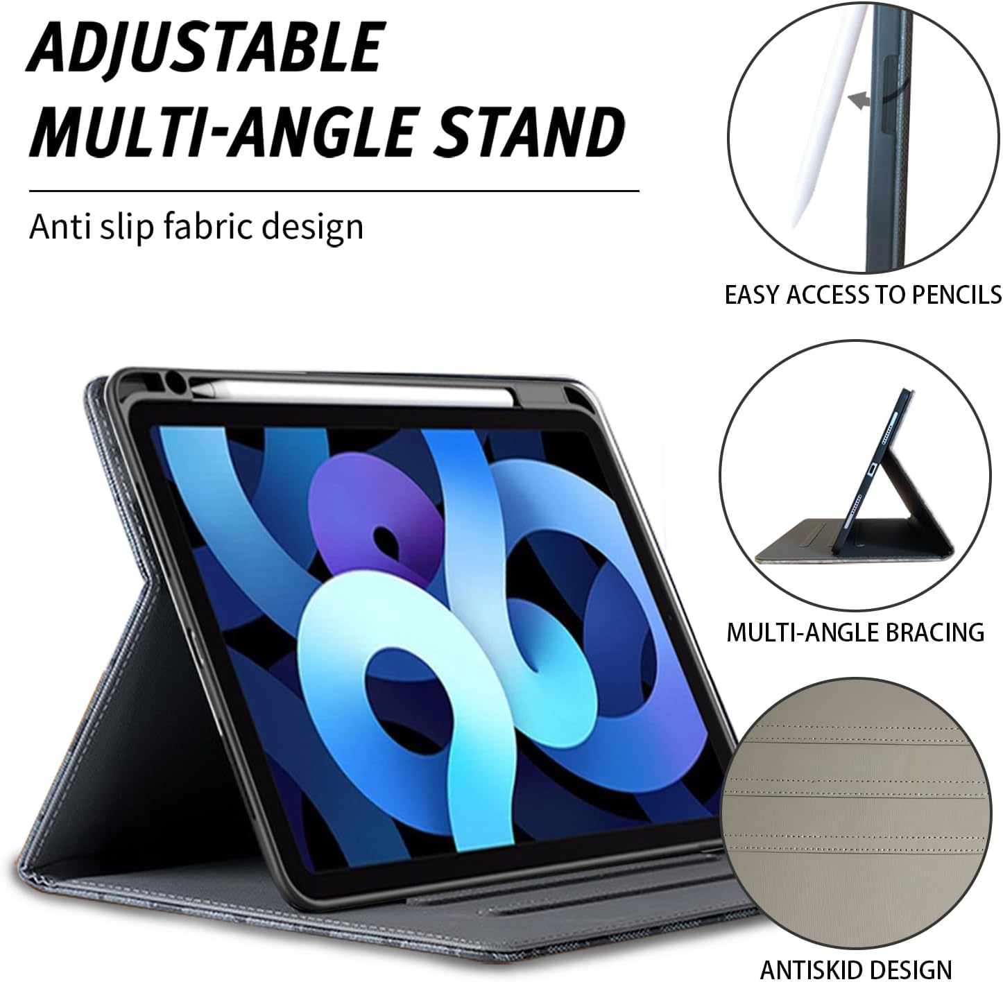 Designer Compatible with iPad (A16) 11th Generation Case 11 Inch 2025,iPad 10th Generation Case 10.9 Inch 2022,Slim Stand PU Leather,with Pencil Holder and Soft TPU Back,Auto Sleep/Wake-Black
