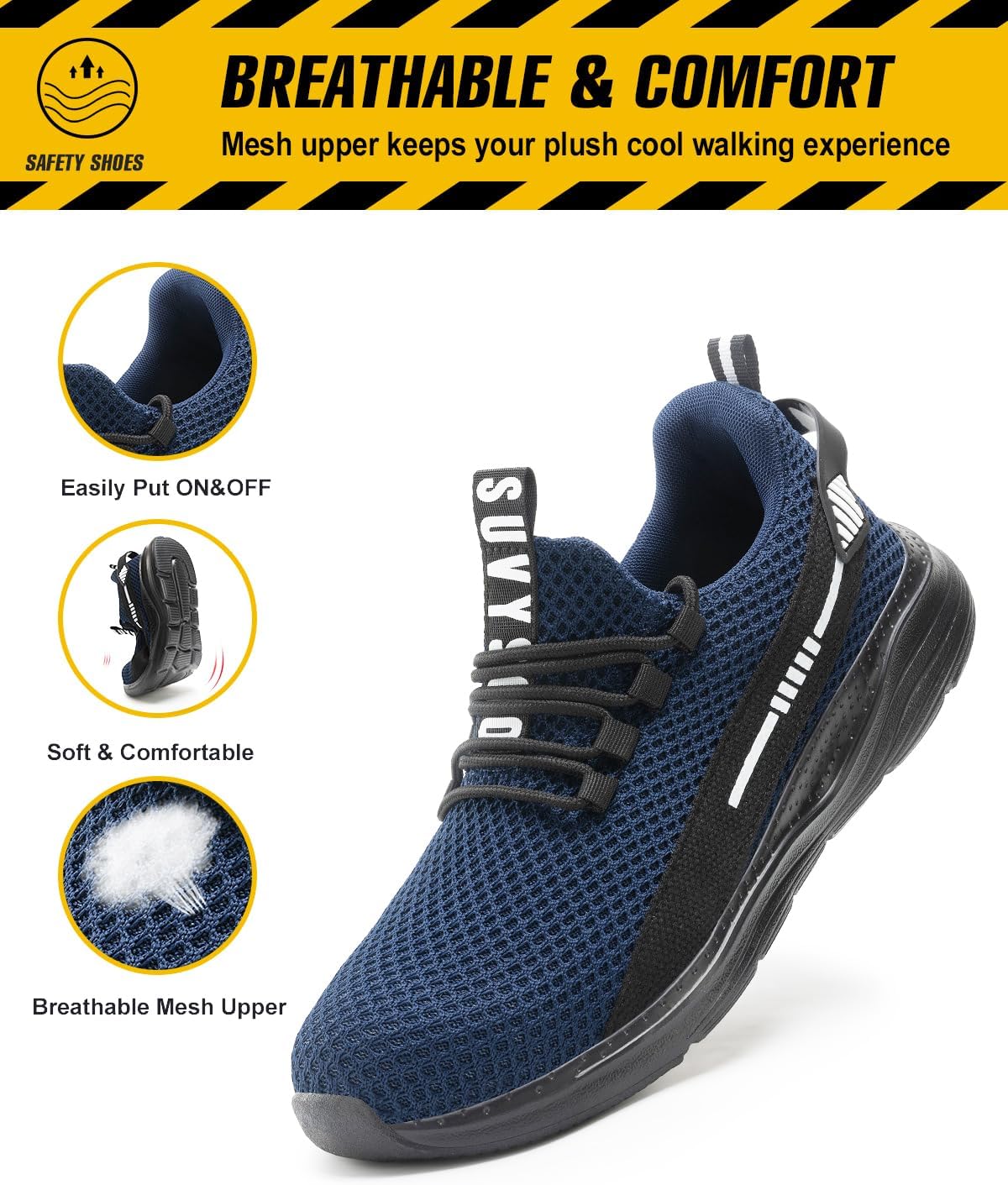 Suvysoo Steel Toe Shoes for Men Safety Puncture Proof Comfy Work Sneakers Lightweight Breathable Non-Slip Construction Shoes Royal Blue 44 - Image 6