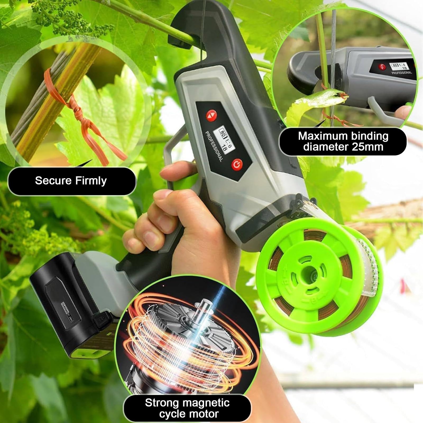 Maquina Atar Tomates Maquina de Entutorar Pantalla LED Batería 16.8V para Cuidado de Plantas de Balcón Machine+20CableTies