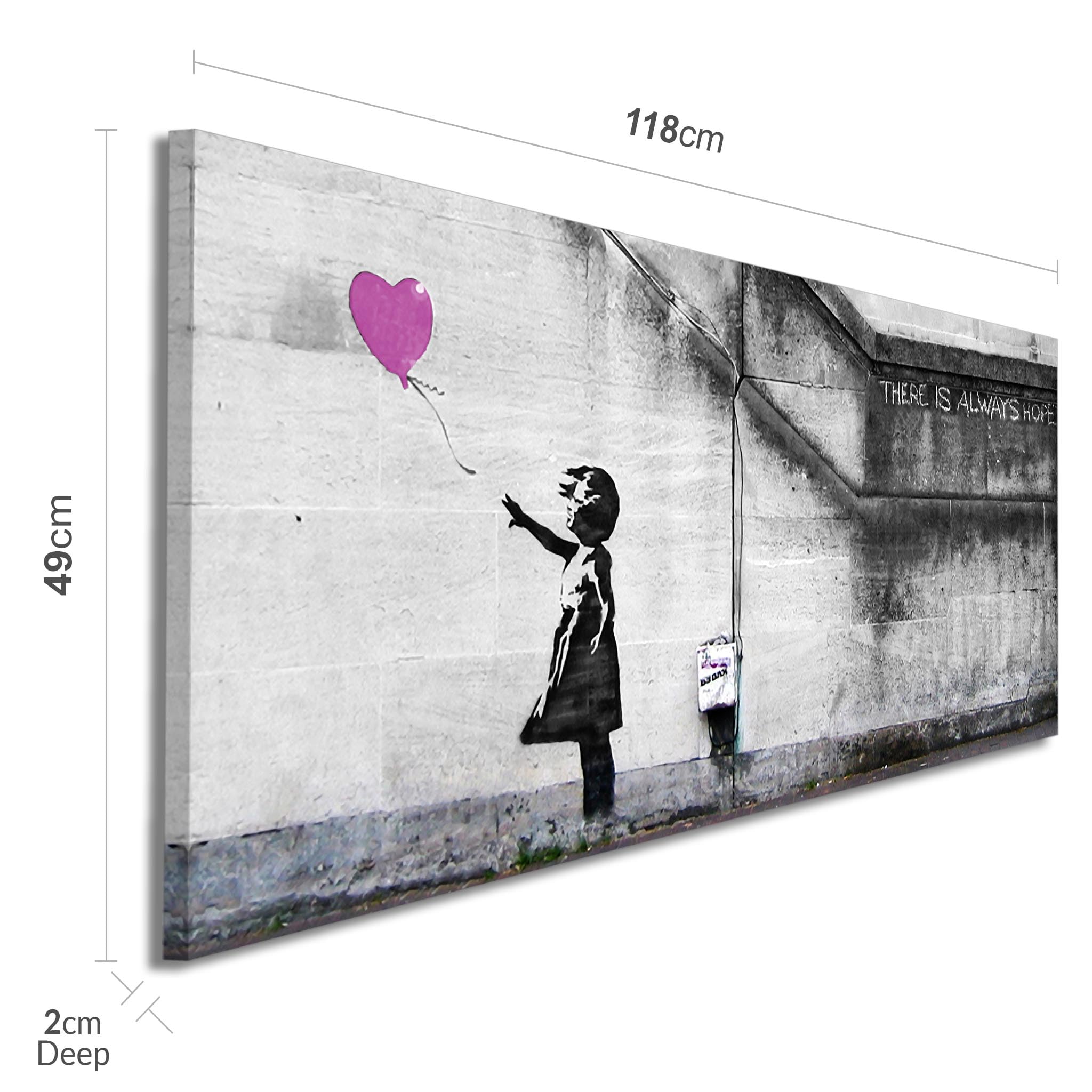 Wallfillers Large Pink Canvas Wall Art of Banksy Balloon Girl