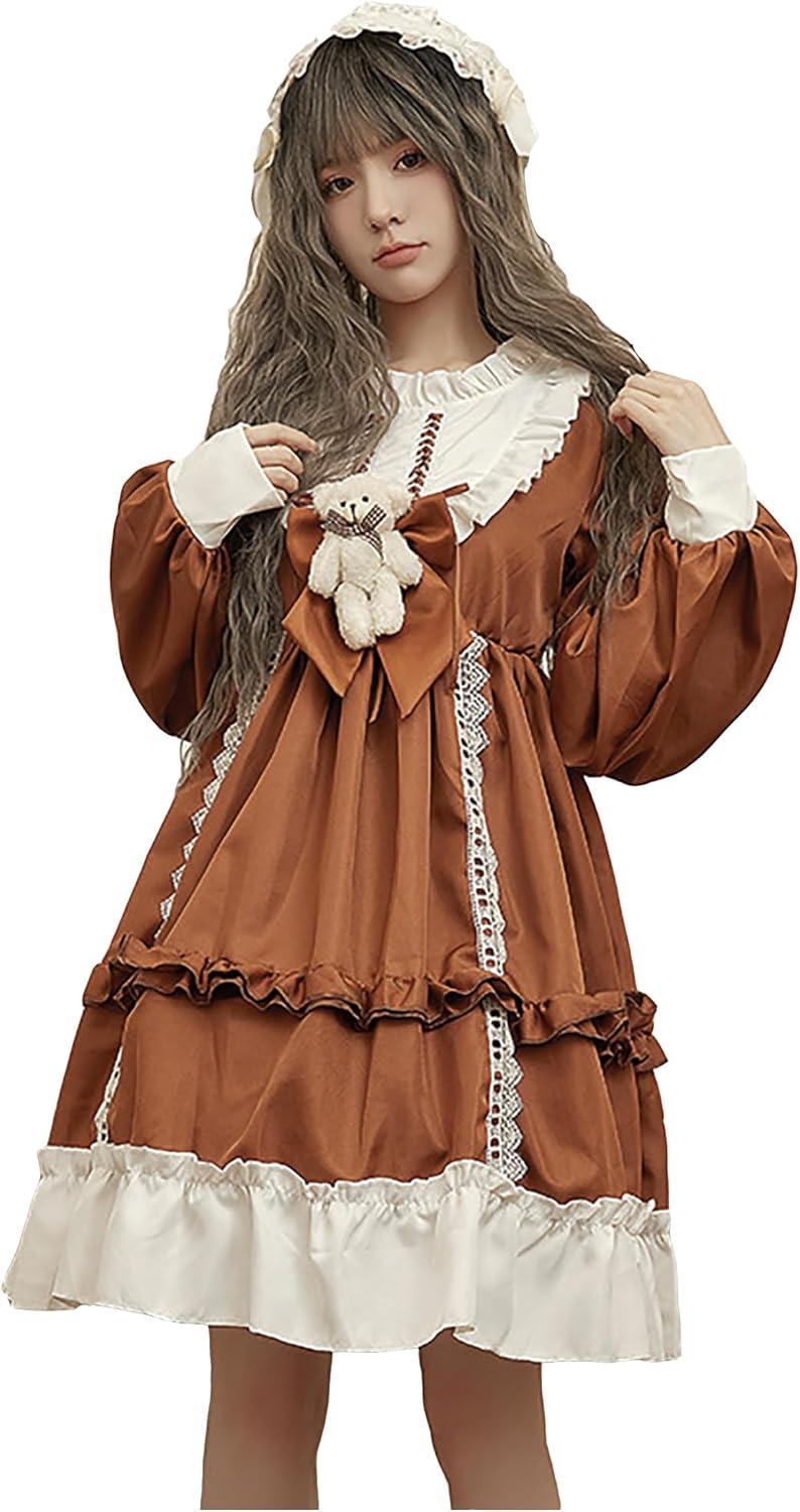 ガールズ ロリータ キュート プリンセス ドレス レース フリル 長袖 シフォンドレス ガールズ パーティー スイートハートドレス